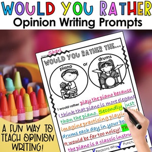 Would You Rather Opinion Writing, Educational Activities, Home Learning, Homeschool, Writing Printable,  2nd-4th Grade Standards