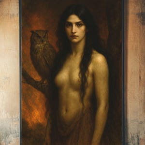 Lilith Art Print: Dark Goddess, Owl, Gothic Home Decor