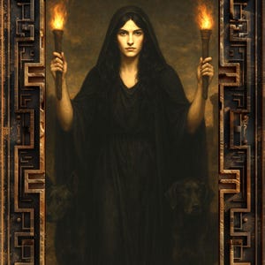 Hecate Art Print: Greek Goddess, Torches & Hounds