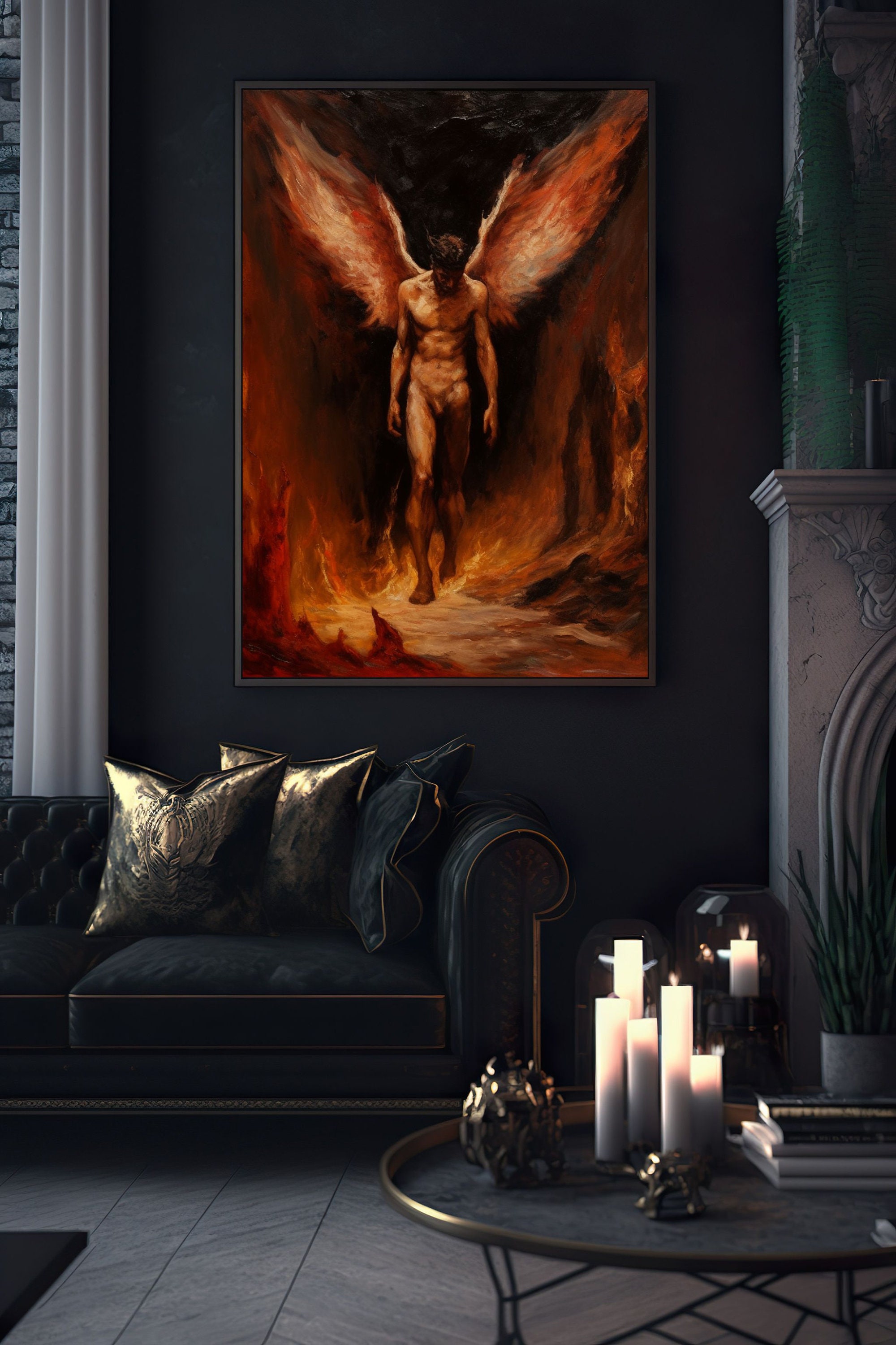 希少 Artpical Lucifer + PW&GPA BAGA セット Lucifer's Descent Art Print: Dark Fantasy Gothic Wall Hanging - Etsy