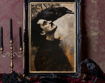 Edgar Allan Poe Raven Art Print | Gothic Macabre Home Decor