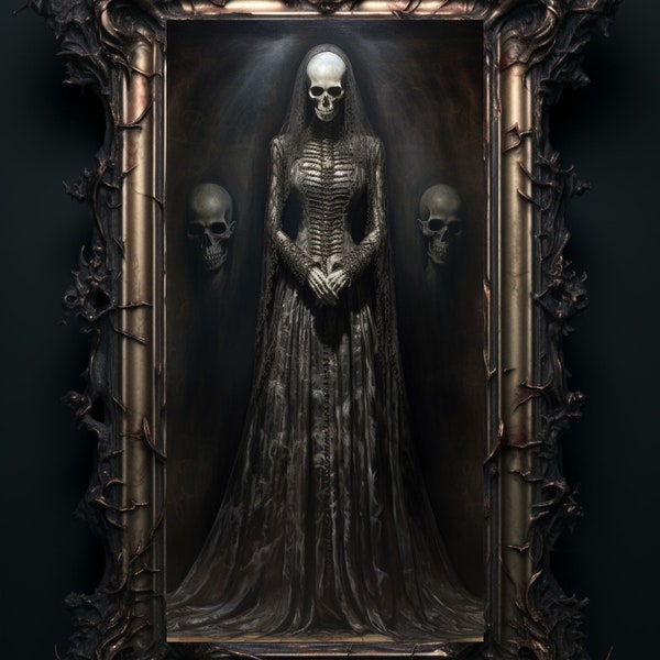 Lady of Bones Art Print Poster Wall Hanging Home Decor Skeleton Skull Calavera Macabre Horror Gothic Dark Fantasy Esoteric Halloween Samhain