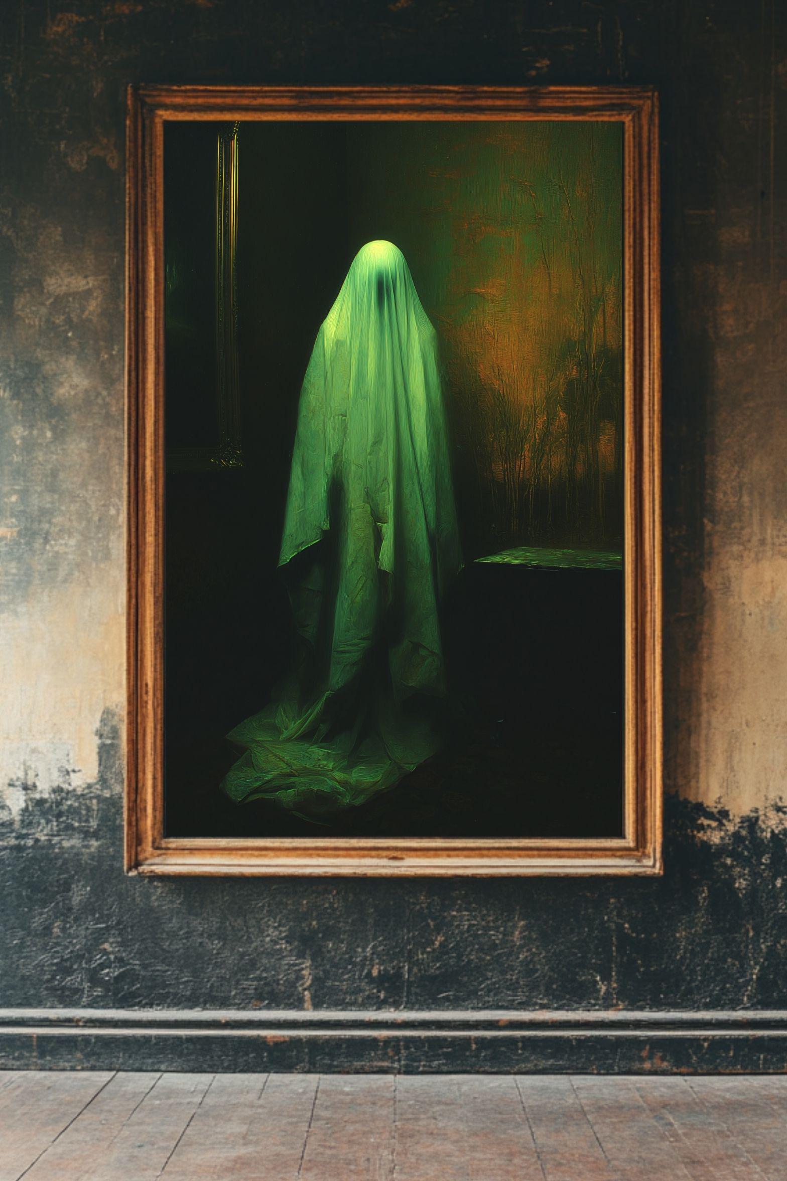 Classic Sheet Ghost Art Print, Retro Halloween Samhain Wall Decor, Moody Haunted Room Illustration, Spooky Goth Ghostcore Fantasy Aesthetic