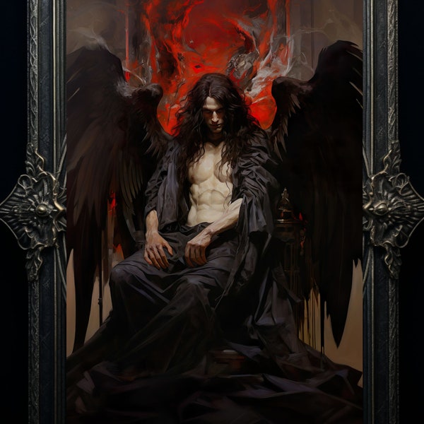 Lucifer Enthroned Art Print Poster Home Decor Satan Demon Fallen Angel Biblical Pagan Witchcraft Magic Dark Gothic Fantasy Hell Hades Myth