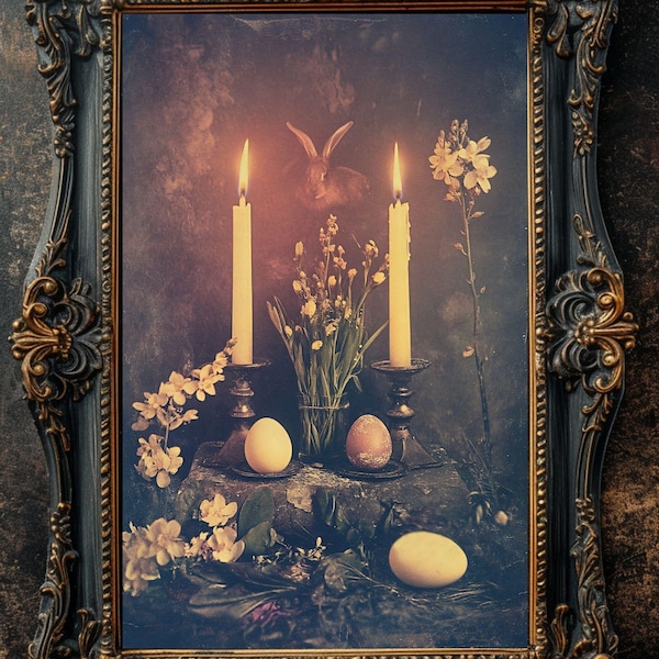 Ostara Altar Art Print: Vintage Wiccan Spring Equinox Decor