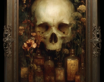 Apothecary Skull Still Life Art Print: Dark Academia Decor - Etsy