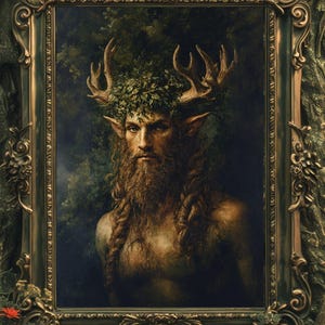 Cernunnos Art Print: Celtic Horned God Portrait for Altar Decor