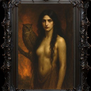 Lámina artística de Lilith: Diosa oscura, búho, decoración gótica para el hogar imagen 4