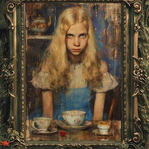 Alice in Wonderland Art Print: Dark Gothic Tea Party Decor