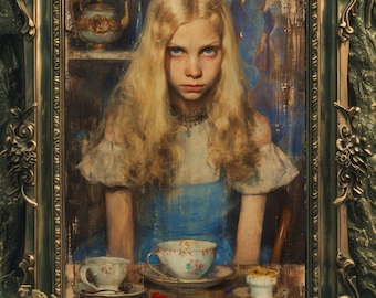 Alice in Wonderland Art Print: Dark Gothic Tea Party Decor