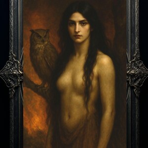 Lámina artística de Lilith: Diosa oscura, búho, decoración gótica para el hogar imagen 10