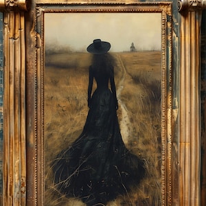 Impresión artística "Paseo de la Bruja", Halloween, Samhain, Otoño, Obra de arte gótica oscura, Bruja brujería, Belleza mágica, mística, macabra y brujería.