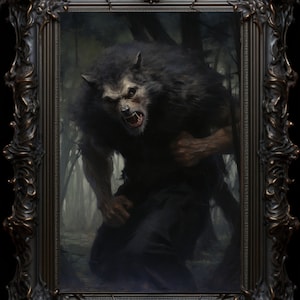 Lycan Art Print, Wall Hanging, Home Decor, Werewolf Wolfman Wolf, Monster Creature, Horror Movie Legend Full  Moon Forest Woods Halloween