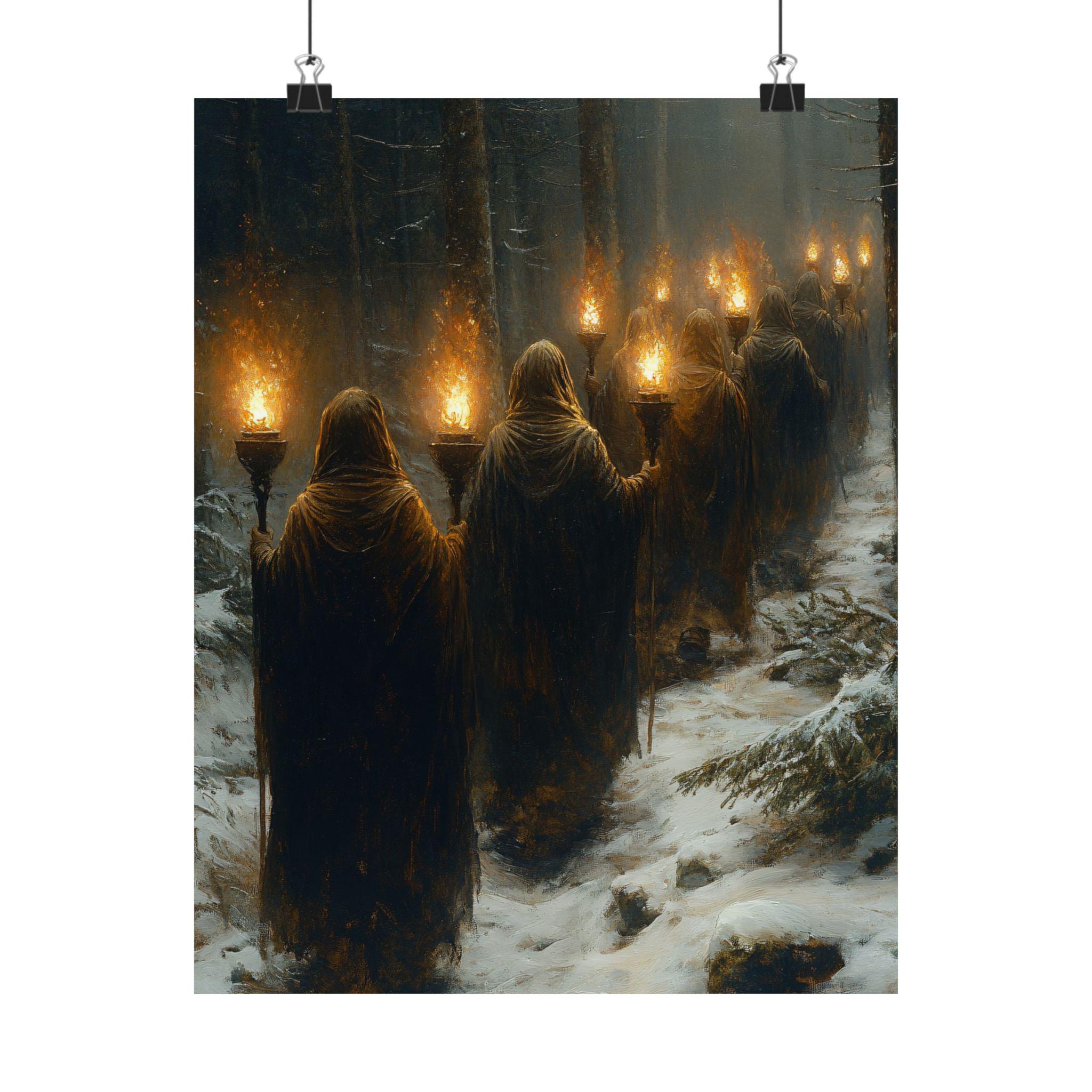 Yulet Bath Ritual Witch Procession Art Print: Yule Sabbat Ritual in Snowy Woods - Etsy