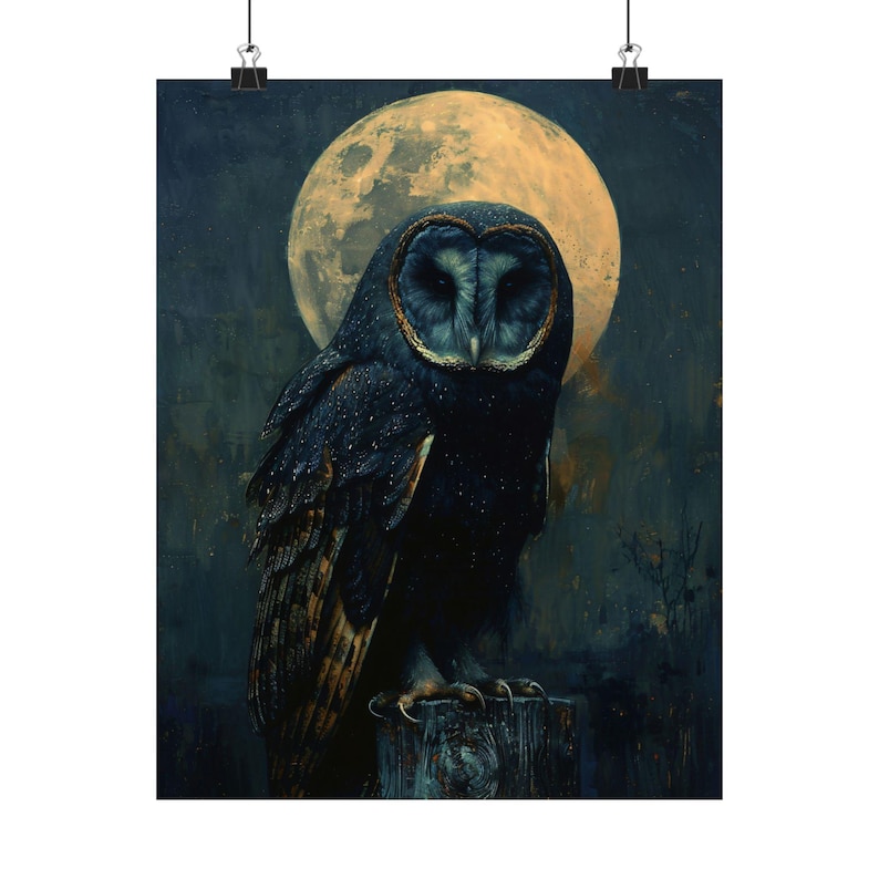 Barn Owl Art Print: Gothic Halloween Witch Decor image 6