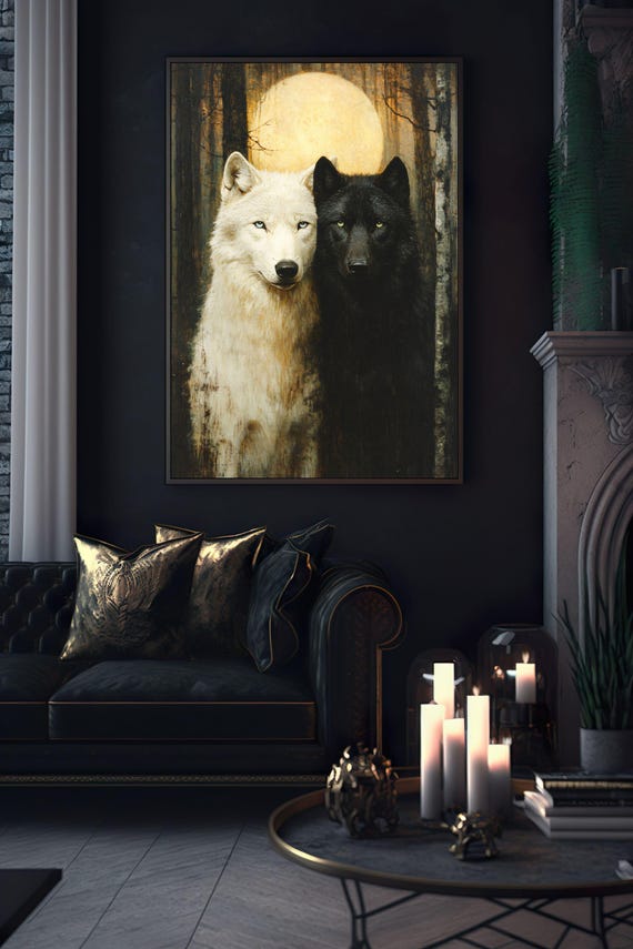 Two Wolfs Stand On River Bank Forest Wall Art Painting Canvas Art Poster Wall Art Picture Print Modern Family Bedroom Decor Posters Unframe Style 16x24i