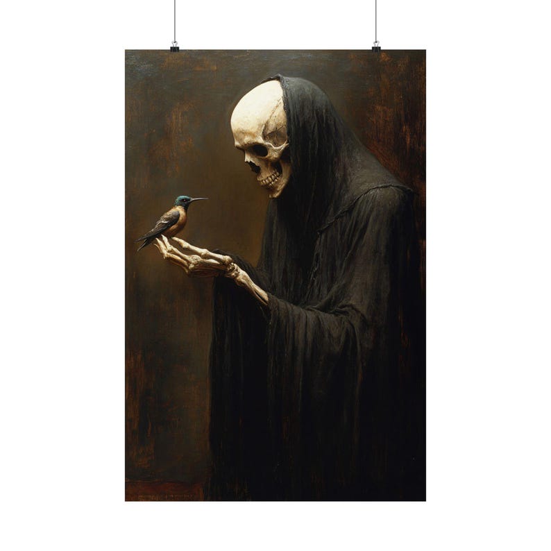Grim Reaper & Hummingbird Art Print: Gothic Macabre Home Decor image 3