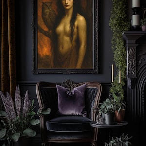 Lámina artística de Lilith: Diosa oscura, búho, decoración gótica para el hogar imagen 2