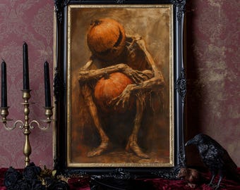 Dark Gothic Jack O'Lantern Art Print, Macabre Halloween Decor
