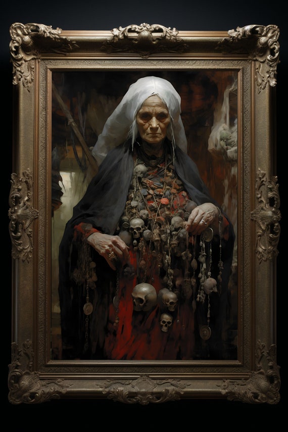 Baba Yaga Art Print: Slavic Folklore Witch, Dark Gothic Home Decor