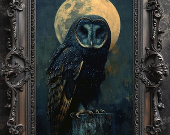 Barn Owl Art Print, Halloween Samhain Holiday Season, Witch Familiar Bird Pet, Dark Gothic Fantasy Decor, Macabre Eerie Whimsical Artwork