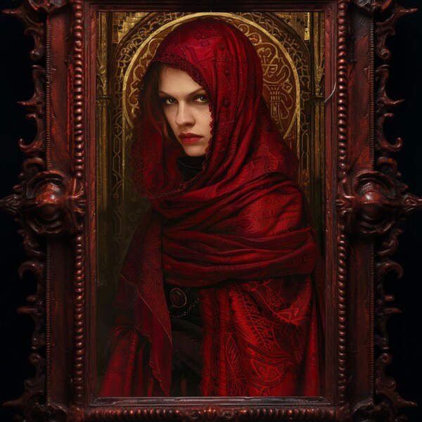 Crimson Priestess Art Print, Home Wall Decor, Dark Gothic Fantasy, Ancient Pagan Magic, Myth Mythical, Sacred Feminine, Wicca Witchcraft