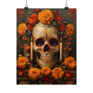Dia De Muertos Art Print: Sugar Skull, Marigold Ofrenda Decor Bild 6
