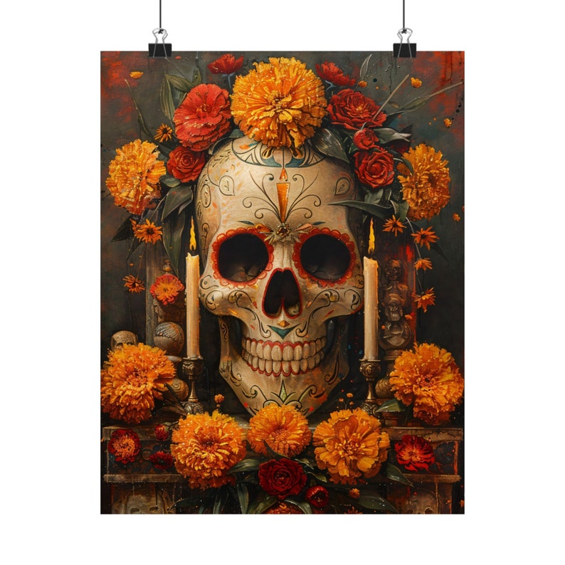 Dia De Muertos Art Print: Sugar Skull, Marigold Ofrenda Decor Bild 6
