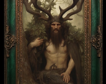 Cernunnos Horned God Hern the Hunter Celtic Mythology Art Print Poster Wicca Witchcraft Wall Hanging Home Decor Instant Download