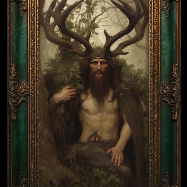 Cernunnos Horned God Hern the Hunter Celtic Mythology Art Print Poster Wicca Witchcraft Wall Hanging Home Decor Instant Download