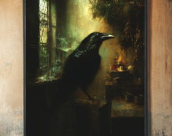 Crow Witch Familiar Art Print | Pagan Witchcraft Shadow Decor