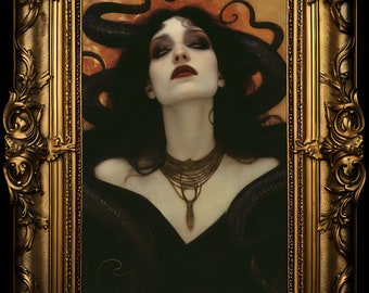Serpent's Embrace, Art Print Poster, Home Wall Decor, Macabre Dark Gothic Fantasy, Serpent Snake, Art Nouveau Deco, Femme Fatale Seduction