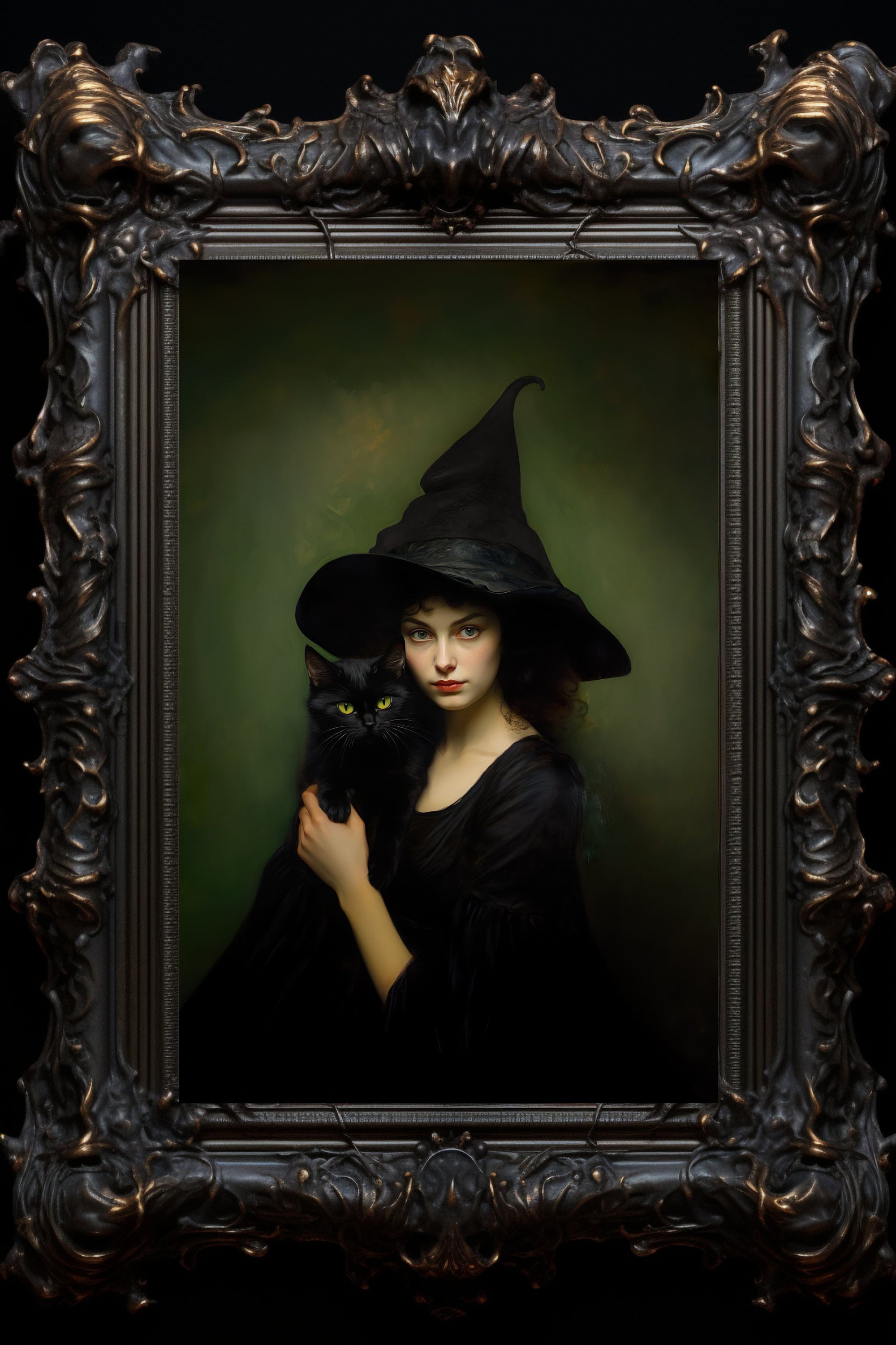 Halloween Witch Black Cat Poster Art Print Wall Hanging Home - Etsy