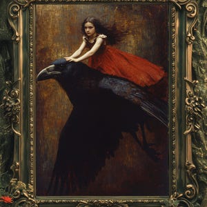 Princess and Crow Art Print: Gothic Fairytale Folklore Decor