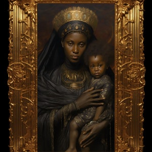 Black Madonna & Child Art Print Poster Wall Hanging Living Room Home Decor African Christian Catholic Religious Mary Jesus Christianity