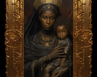 Black Madonna & Child Art Print Poster Wall Hanging Living Room Home Decor African Christian Catholic Religious Mary Jesus Christianity