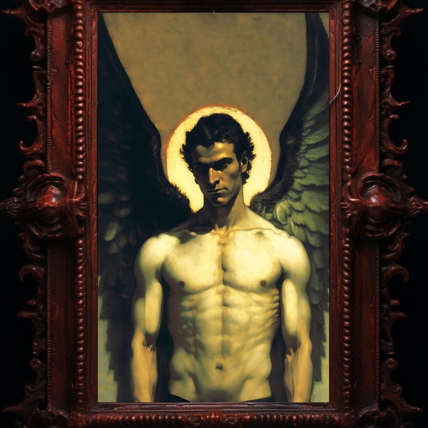 Lucifer le déchu impression d'art numérique tenture murale décoration d'intérieur ange diable démon Satan enfer gothique sombre fantaisie magie sorcellerie païenne