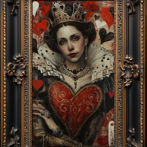 Queen of Hearts Art Print: Alice in Wonderland Gothic Decor