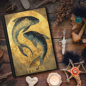 Diário de capa dura de Peixes, Caderno de Astrologia Cósmica do Zodíaco, Diário de Sonhos com Horóscopo, Constelação Celestial, Signo Solar, Presente de Aniversário