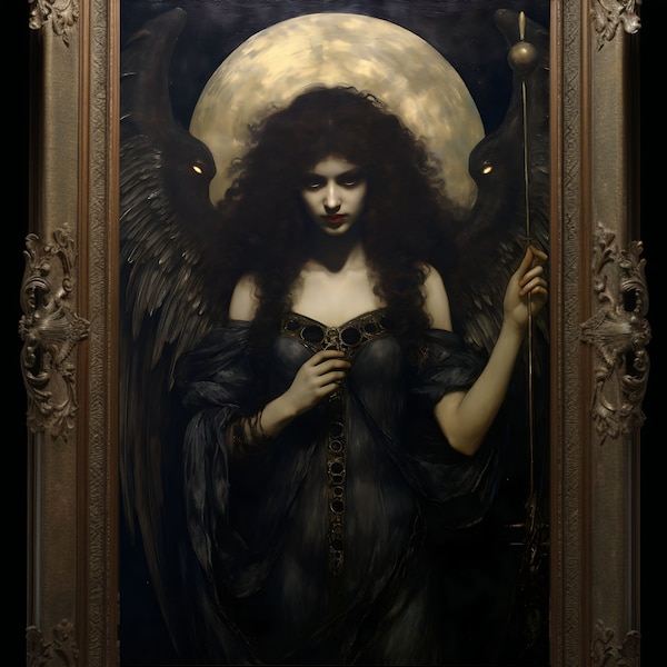 Nyx Goddess of Night Art Print Wall Hanging Living Room Greek Mythology Gothic Dark Fantasy Witchcraft Wicca Magic Sacred Altar Space