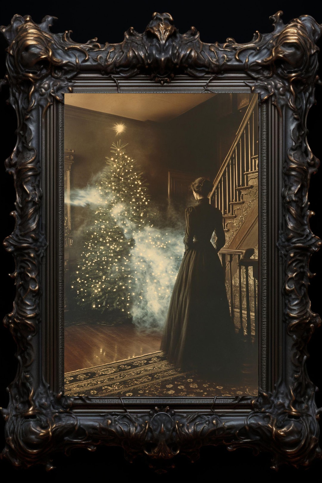Victorian Christmas Ghost Story Art Print: Dark Gothic Holiday Decor