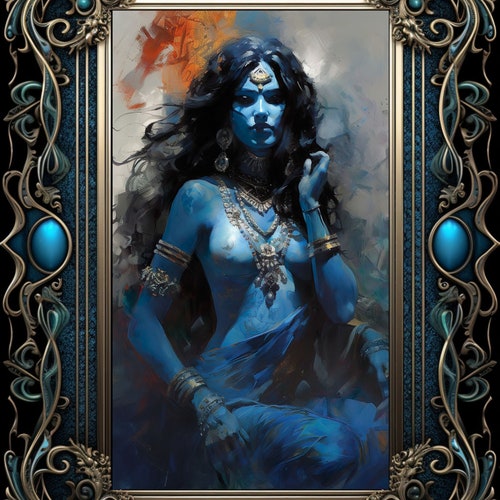 Déesse hindoue Kali impression d'art numérique affiche décoration murale tenture murale indienne inde Vishnu mythologie autel spirituel temple espace sorcellerie