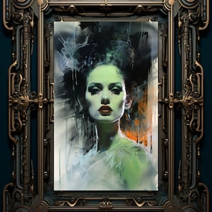 Bride of Frankenstein Watercolor Art Print: Gothic Horror Home Decor