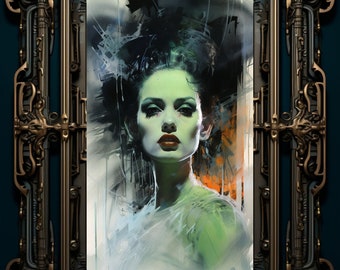 Bride of Frankenstein Watercolor Art Print Poster Wall Hanging Living Room Home Decor Gothic Horror Movie Dark Fantasy