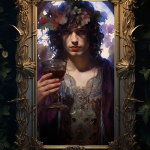 Dionysus Art Print Poster, Home Wall Decor, Bacchus Grape Wine Festivity God, Greek Mythology Pagan Folklore, Fantasy Olympus Ancient Greece