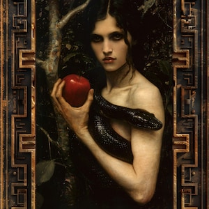 Eve and Serpent Art Print: Garden of Eden Christian Mythology Decor