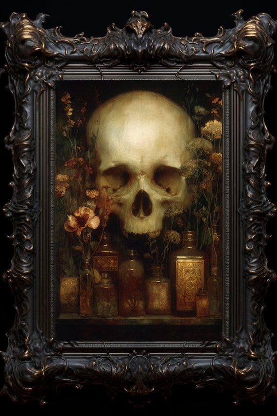 Apothecary Skull Still Life Art Print: Dark Academia Decor - Etsy