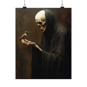 Grim Reaper & Hummingbird Art Print: Gothic Macabre Home Decor image 6
