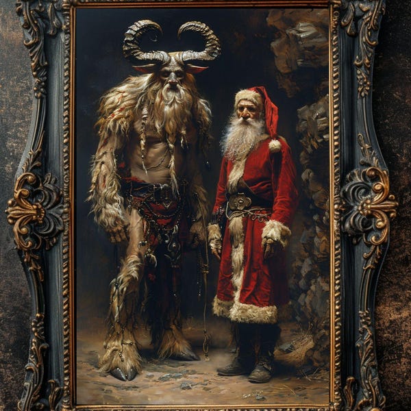 Saint Nicholas & Krampus Art Print: Alpine Folklore Yule Decor