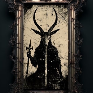 Baphomet Woodcut Art Print Poster Wall Hanging Home Decor Gothic Dark Fantasy Witchcraft Satan Lucifer Black Goat Magic Esoteric Occult